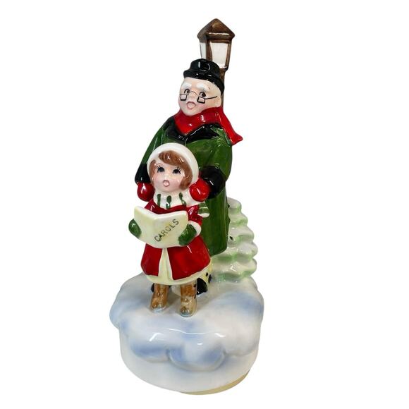 VTG Ceramic Christmas Carolers Revolving Music Box 60s Disney Merchandise Japan - Picture 13 of 13
